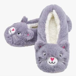 Cozy Plush Gray Cat Slippers with Heart Nose